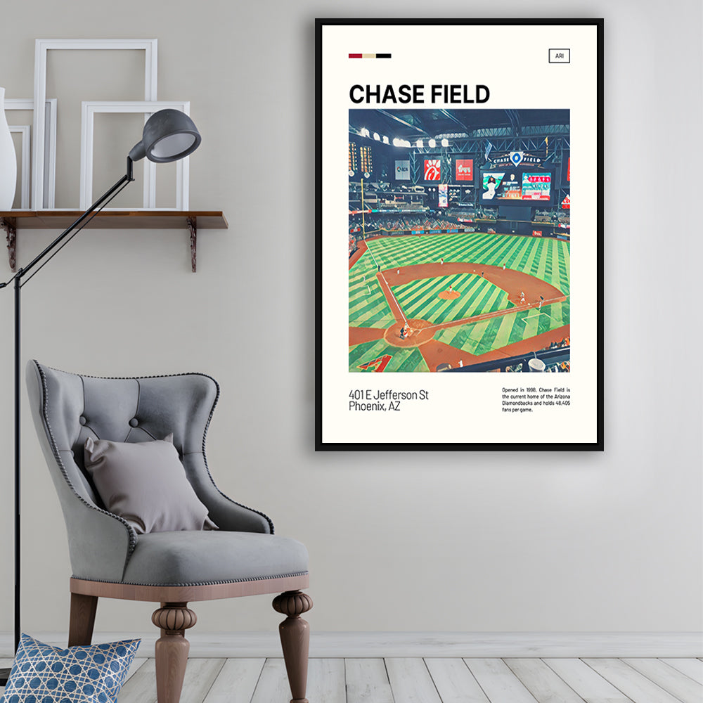 Chase Field Print, Arizona Diamondbacks Stadium Canvas Art, Man Cave Gift, Floating Framed Canvas Print Wall Art