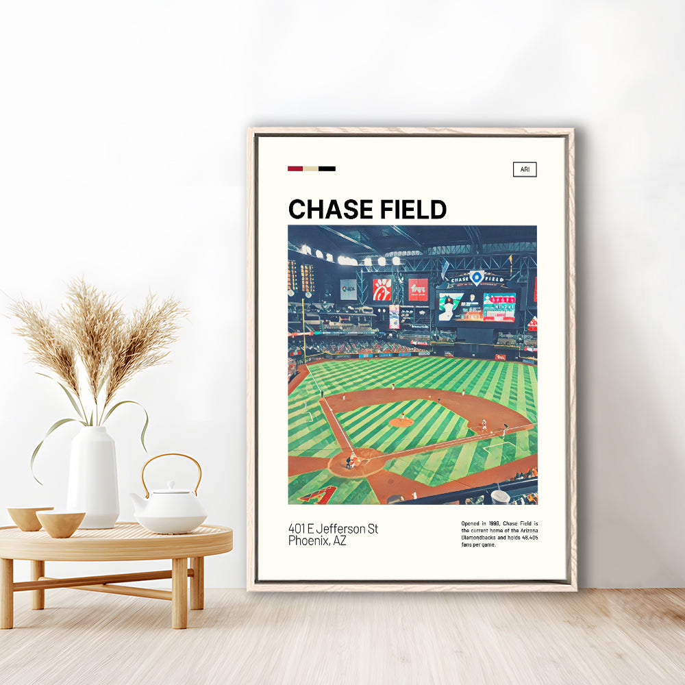 Chase Field Print, Arizona Diamondbacks Stadium Canvas Art, Man Cave Gift, Floating Framed Canvas Print Wall Art