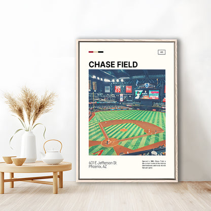 Chase Field Print, Arizona Diamondbacks Stadium Canvas Art, Man Cave Gift, Floating Framed Canvas Print Wall Art