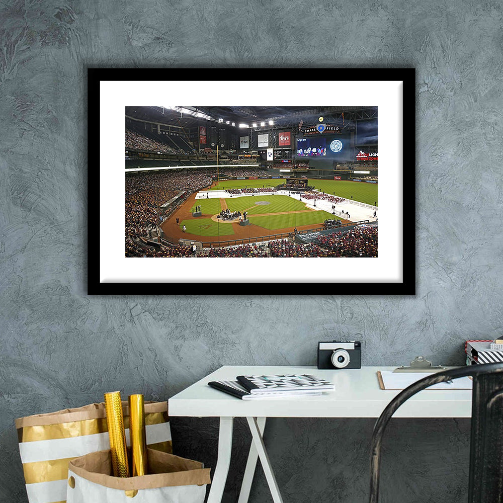 Chase Field in Phoenix Arizona, Stadium Canvas, Sport Art, Fan Gifts, White Border Framed Art Print Wall Decor