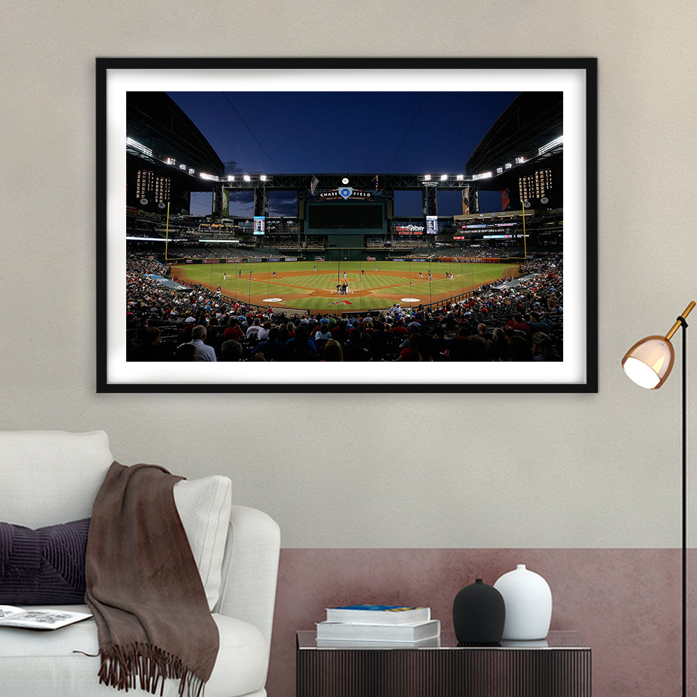 Chase Field in Phoenix Arizona, Stadium Canvas, Sport Art, Gift for him, White Border Framed Art Print Wall Decor