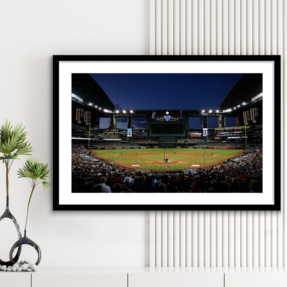 Chase Field in Phoenix Arizona, Stadium Canvas, Sport Art, Gift for him, White Border Framed Art Print Wall Decor