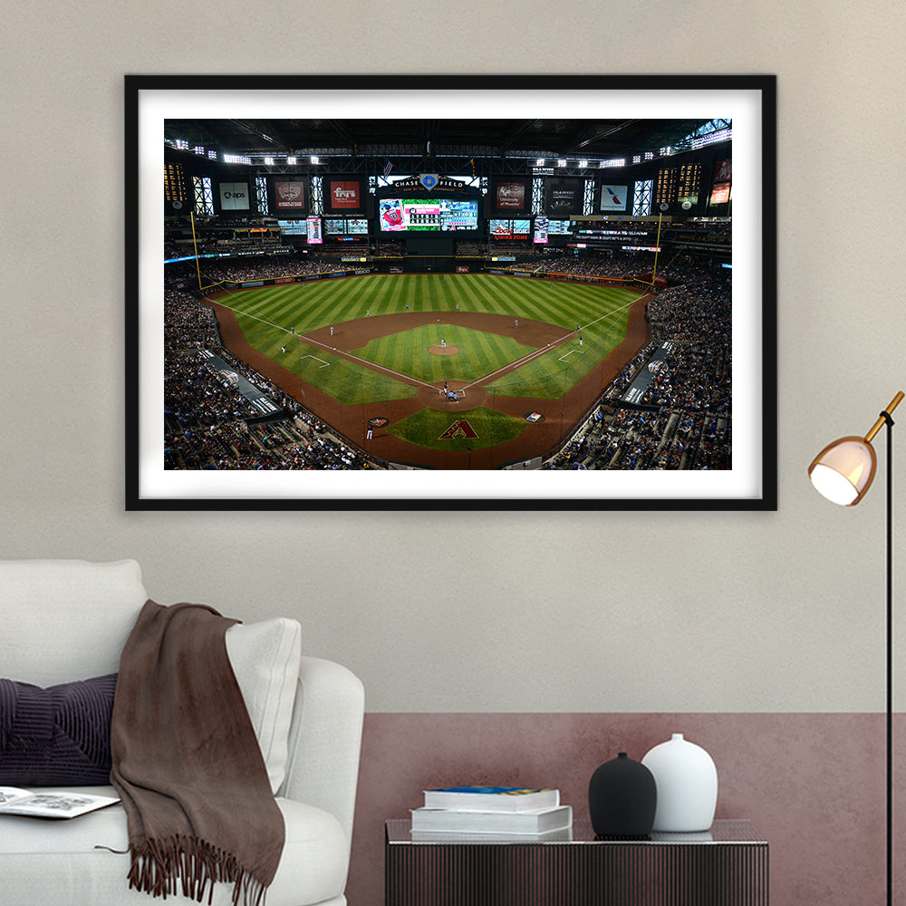 Chase field ball park in Arizona, Stadium Canvas, Sport Art, Gift for him, White Border Framed Art Print Wall Decor