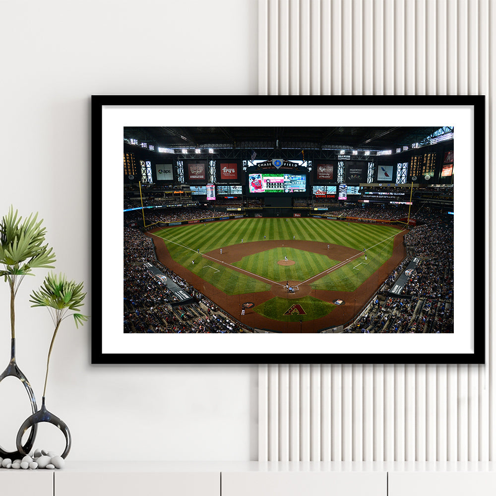 Chase field ball park in Arizona, Stadium Canvas, Sport Art, Gift for him, White Border Framed Art Print Wall Decor