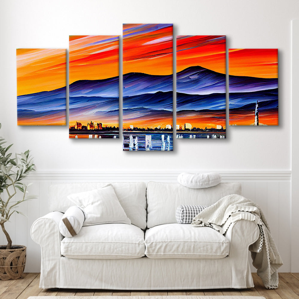 Chattanooga Tennessee Skyline, Chattanooga Painting Wall Art, Sport Art, Mixed 5 Panel, Canvas Print Wall Art
