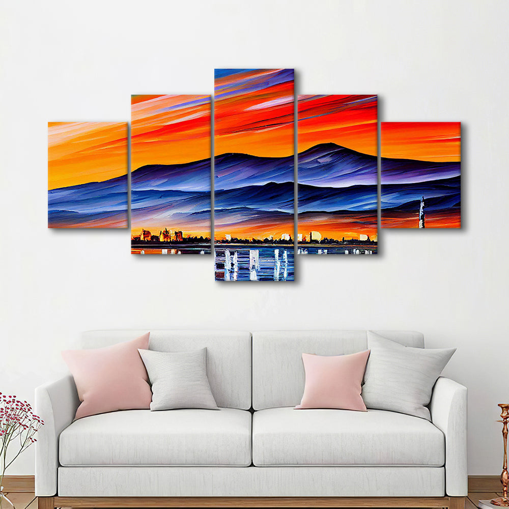 Chattanooga Tennessee Skyline, Chattanooga Painting Wall Art, Sport Art, Mixed 5 Panel, Canvas Print Wall Art