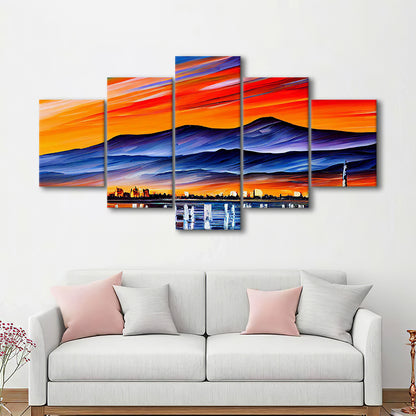 Chattanooga Tennessee Skyline, Chattanooga Painting Wall Art, Sport Art, Mixed 5 Panel, Canvas Print Wall Art