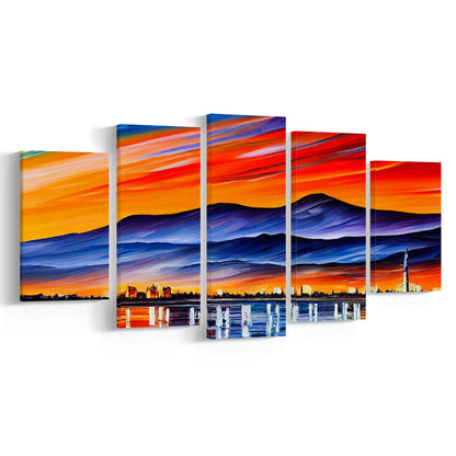 Chattanooga Tennessee Skyline, Chattanooga Painting Wall Art, Sport Art, Mixed 5 Panel, Canvas Print Wall Art