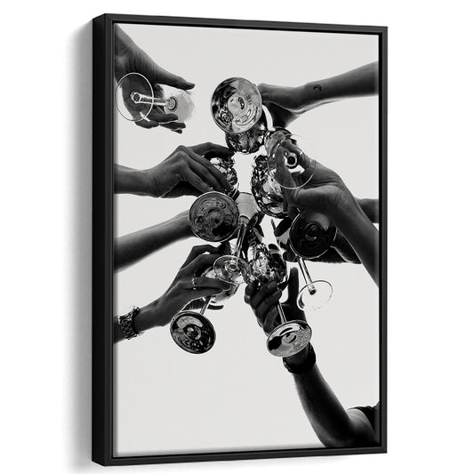 Cheers Print, Black and White, Vintage Bar Decor, Dining Room Wall Art, Floating Framed Canvas Print
