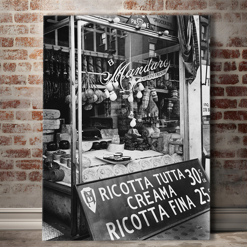 Cheese Shop New York City Black and White Art Kitchen Wall Decor, Canvas Print Wall Art