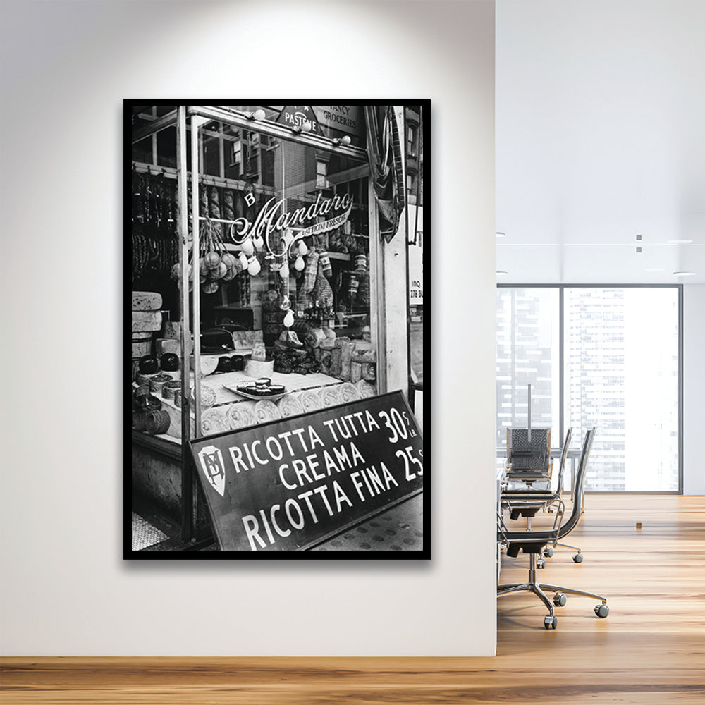 Cheese Shop New York City Black and White Art Kitchen Wall Decor, Framed Art Print Wall Decor