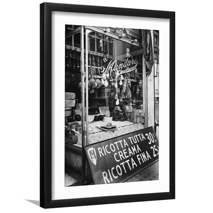Cheese Shop New York City Black and White Art Kitchen Wall Decor, Framed Art Print White Border Wall Decor