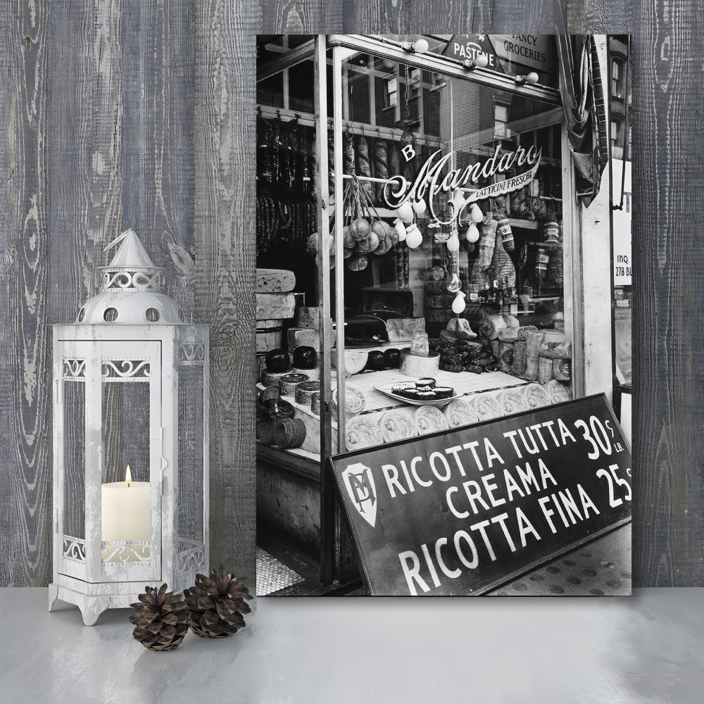 Cheese Shop New York City Black and White Art Kitchen Wall Decor, Canvas Print Wall Art