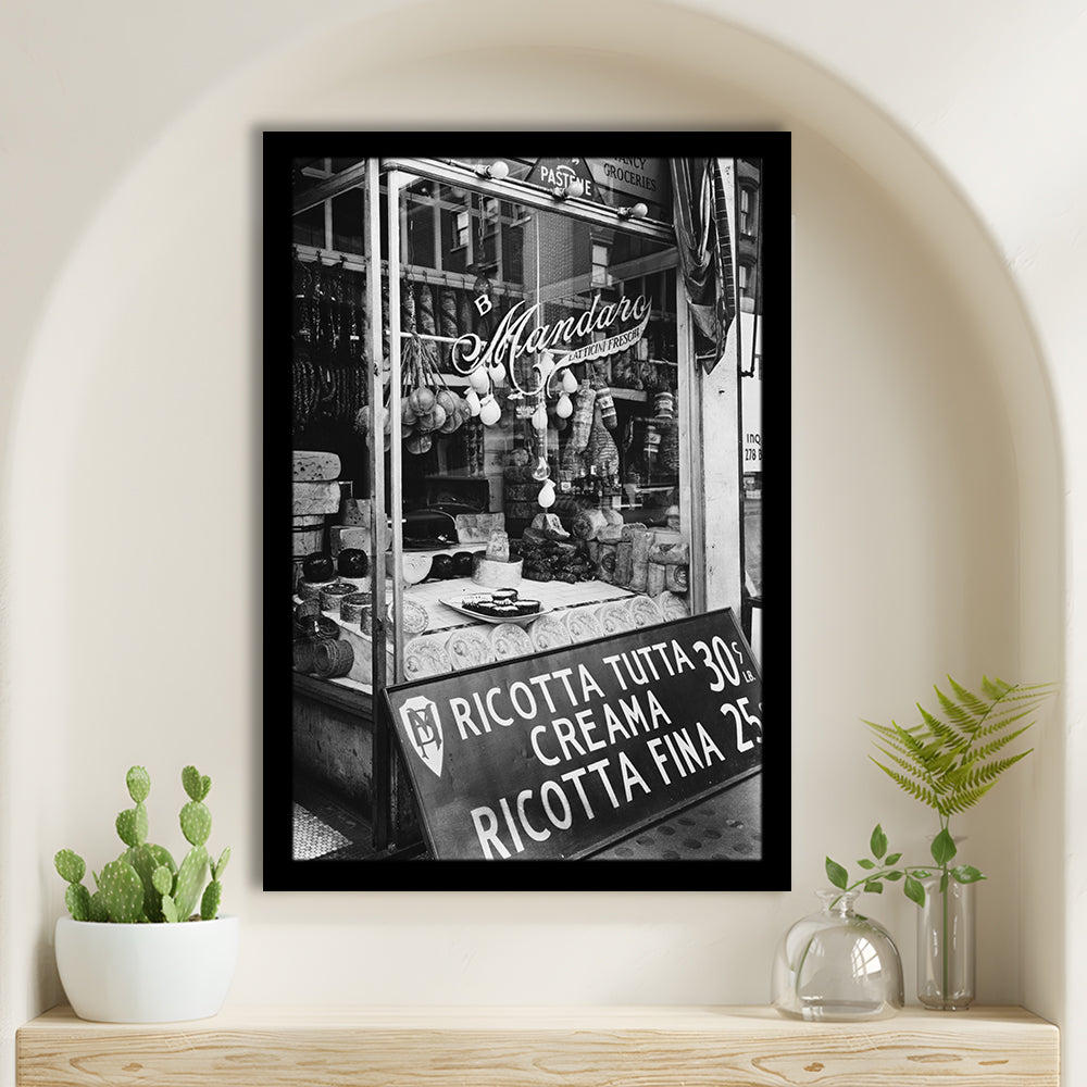 Cheese Shop New York City Black and White Art Kitchen Wall Decor, Framed Art Print Wall Decor