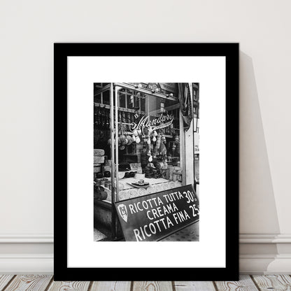 Cheese Shop New York City Black and White Art Kitchen Wall Decor, Framed Art Print White Border Wall Decor