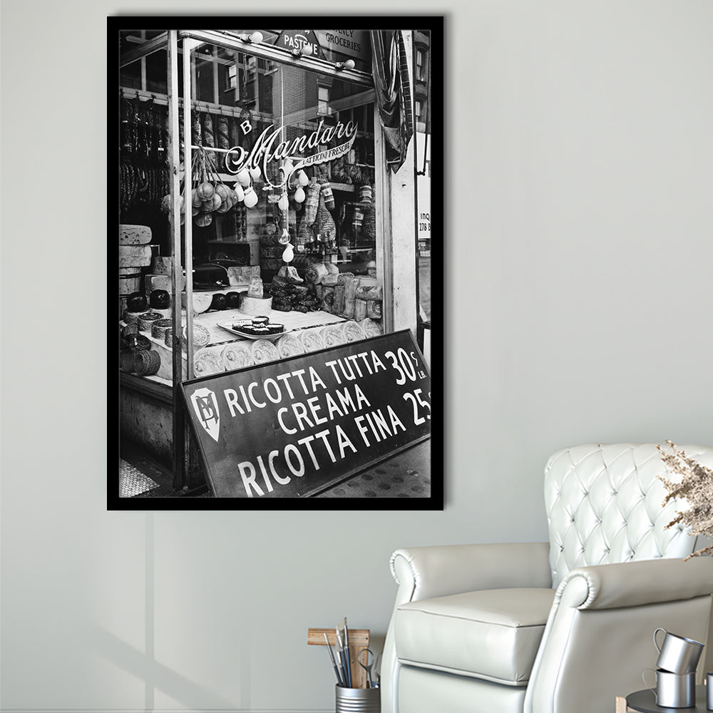 Cheese Shop New York City Black and White Art Kitchen Wall Decor, Framed Art Print Wall Decor