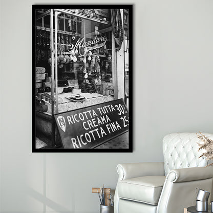 Cheese Shop New York City Black and White Art Kitchen Wall Decor, Framed Art Print Wall Decor