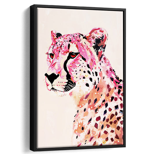 Cheetah Leopard Art Print Glam Preppy Decor Dorm Room, Framed Canvas Print Wall Art, Floating Frame
