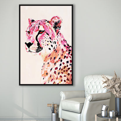 Cheetah Leopard Art Print Glam Preppy Decor Dorm Room, Framed Canvas Print Wall Art, Floating Frame