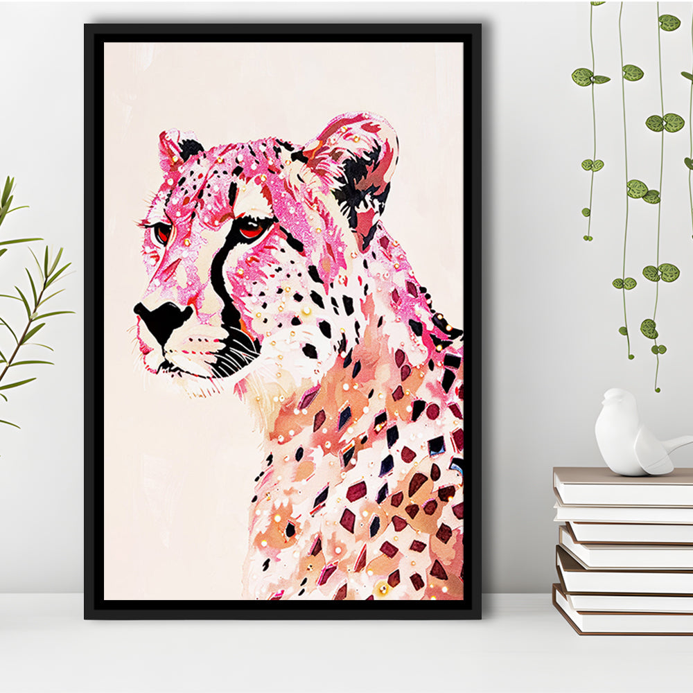 Cheetah Leopard Art Print Glam Preppy Decor Dorm Room, Framed Canvas Print Wall Art, Floating Frame