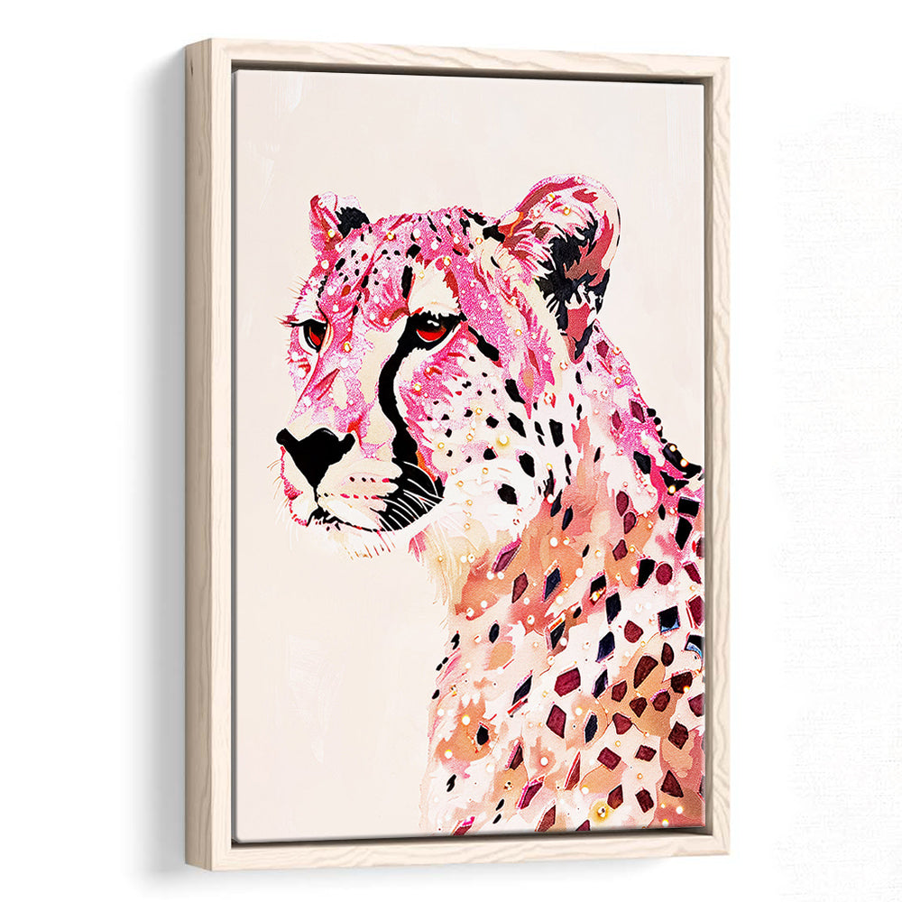 Cheetah Leopard Art Print Glam Preppy Decor Dorm Room, Framed Canvas Print Wall Art, Floating Frame