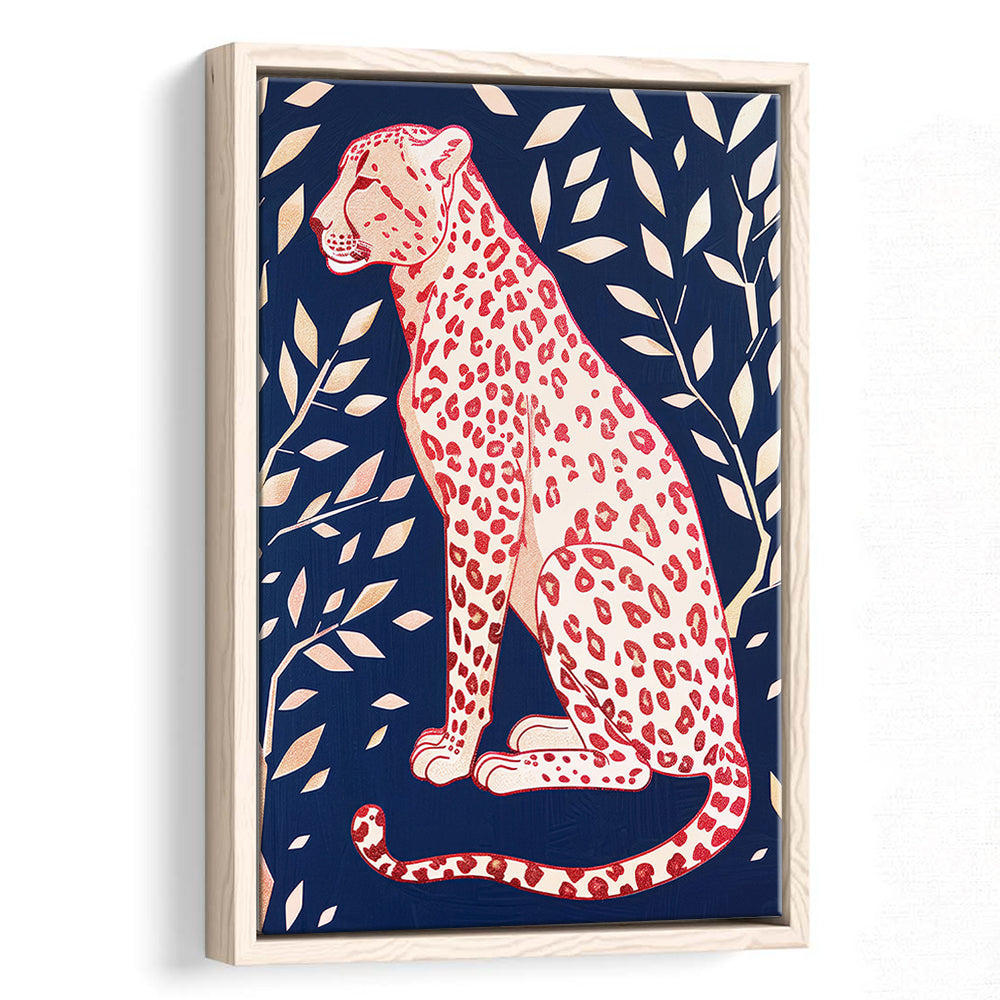 Cheetah Leopard Art Print Preppy Dorm Room Maximalist Trendy, Framed Canvas Print Wall Art, Floating Frame