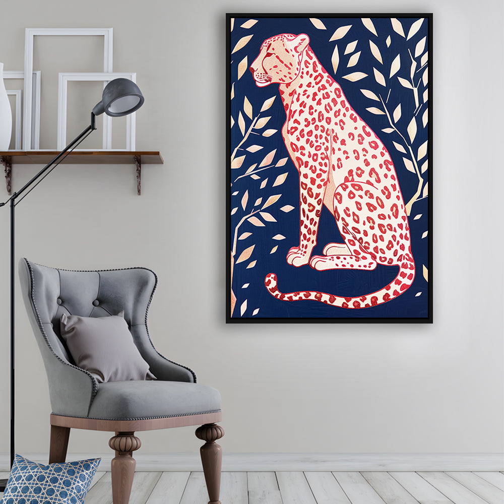 Cheetah Leopard Art Print Preppy Dorm Room Maximalist Trendy, Framed Canvas Print Wall Art, Floating Frame