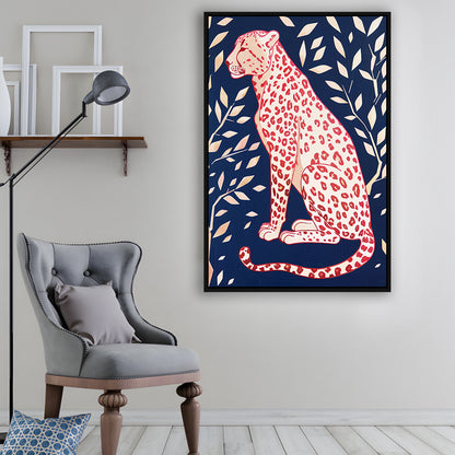 Cheetah Leopard Art Print Preppy Dorm Room Maximalist Trendy, Framed Canvas Print Wall Art, Floating Frame