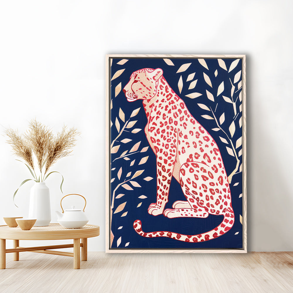 Cheetah Leopard Art Print Preppy Dorm Room Maximalist Trendy, Framed Canvas Print Wall Art, Floating Frame