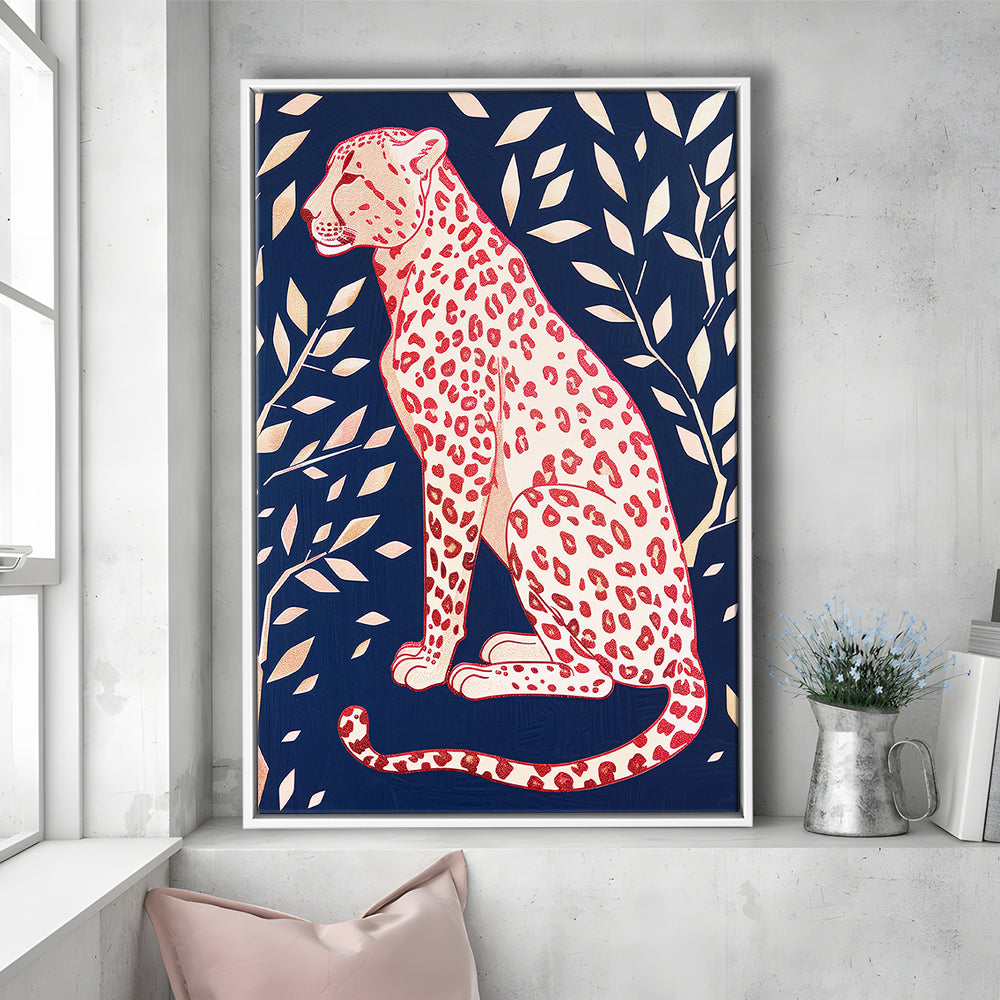 Cheetah Leopard Art Print Preppy Dorm Room Maximalist Trendy, Framed Canvas Print Wall Art, Floating Frame