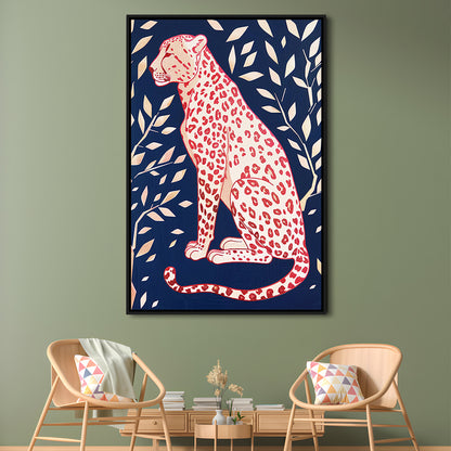 Cheetah Leopard Art Print Preppy Dorm Room Maximalist Trendy, Framed Canvas Print Wall Art, Floating Frame