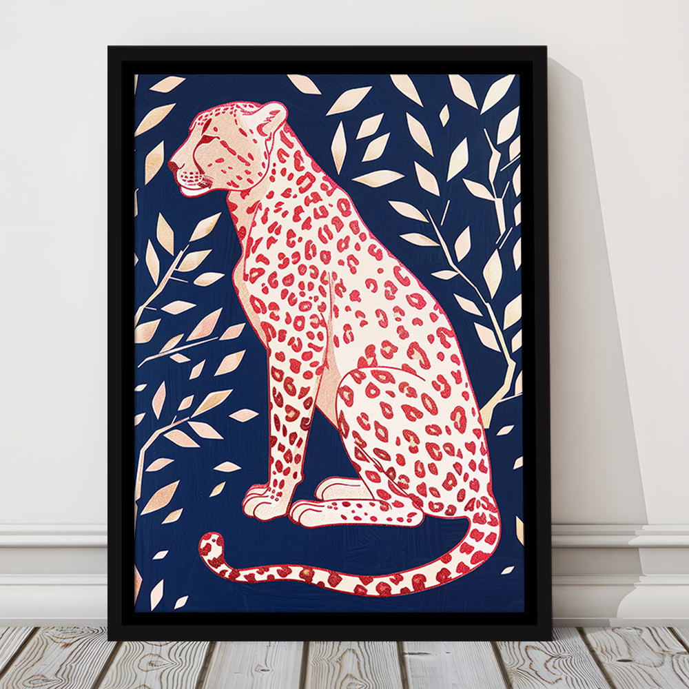 Cheetah Leopard Art Print Preppy Dorm Room Maximalist Trendy, Framed Canvas Print Wall Art, Floating Frame