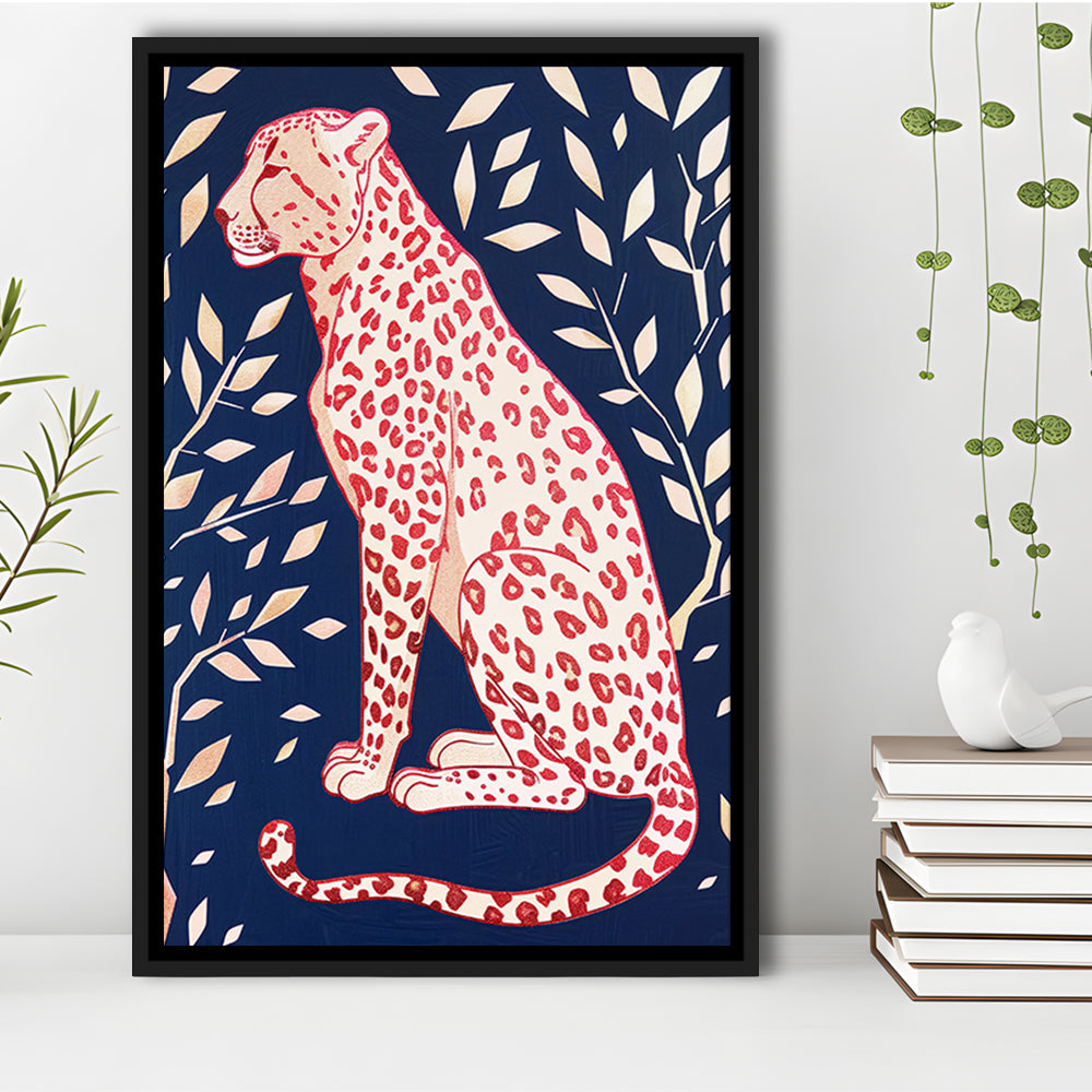 Cheetah Leopard Art Print Preppy Dorm Room Maximalist Trendy, Framed Canvas Print Wall Art, Floating Frame