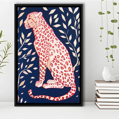 Cheetah Leopard Art Print Preppy Dorm Room Maximalist Trendy, Framed Canvas Print Wall Art, Floating Frame