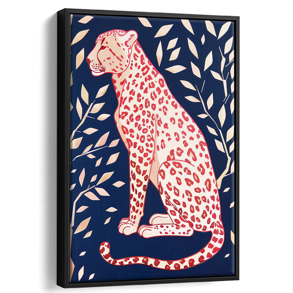 Cheetah Leopard Art Print Preppy Dorm Room Maximalist Trendy, Framed Canvas Print Wall Art, Floating Frame