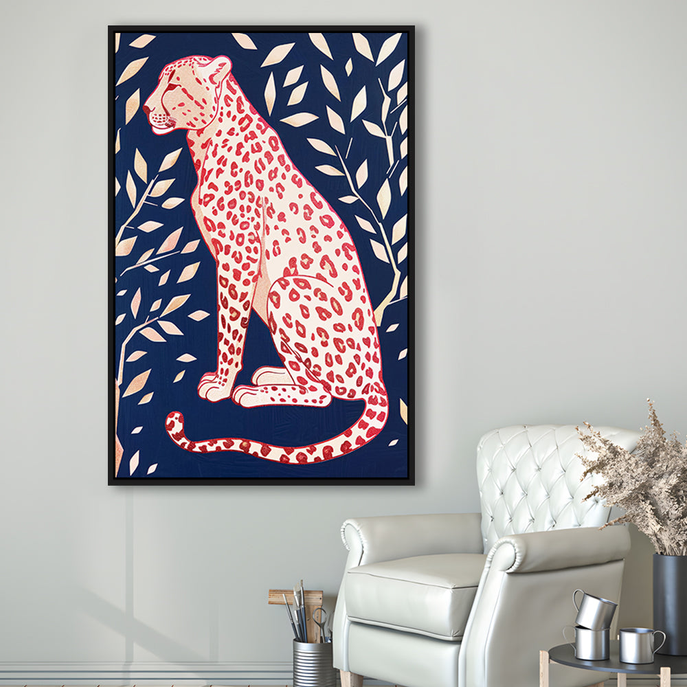 Cheetah Leopard Art Print Preppy Dorm Room Maximalist Trendy, Framed Canvas Print Wall Art, Floating Frame
