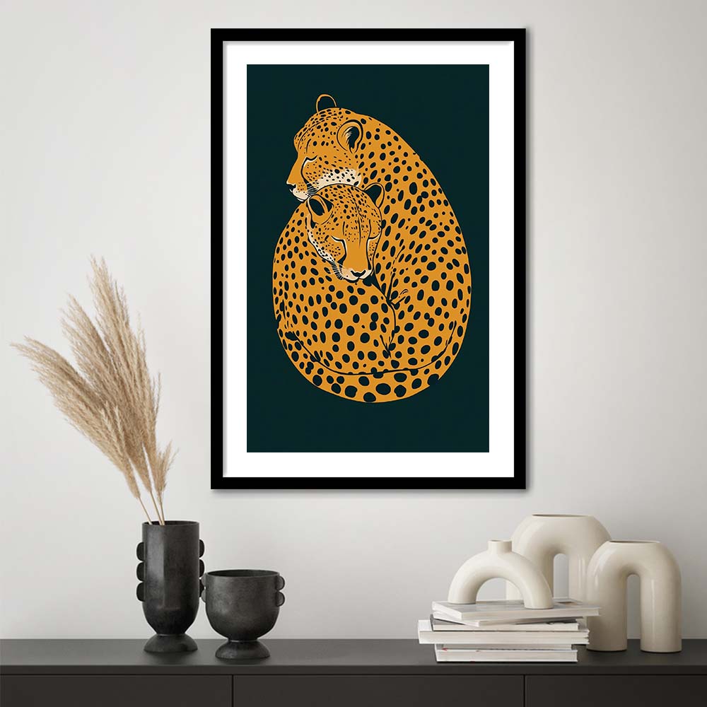 Cheetah Print, Emerald Green Leopard Print, Green Leopard Print, Framed Art Print, White Border