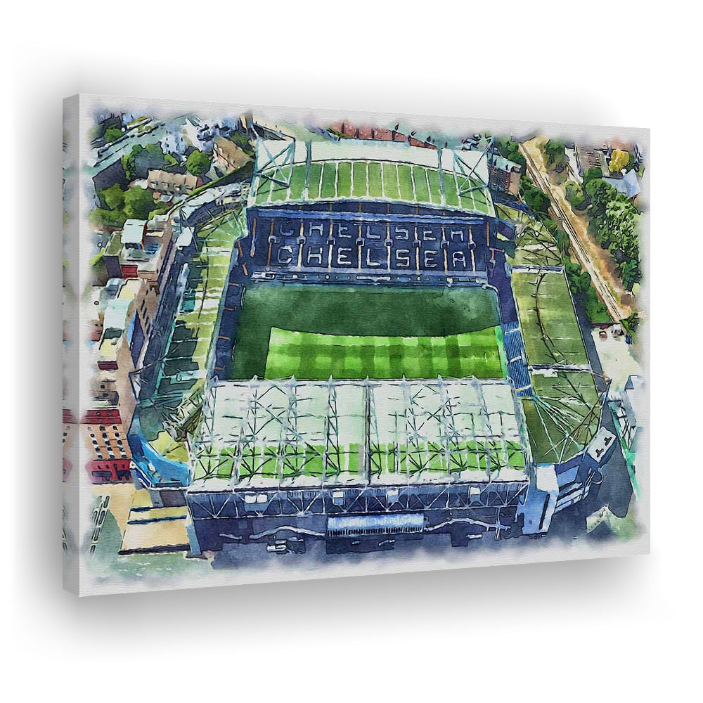 Chelsea FC, Stamford Bridge Painting Stadium Watercolor, Sport Art, Gifts for him, Canvas Print Wall Art
