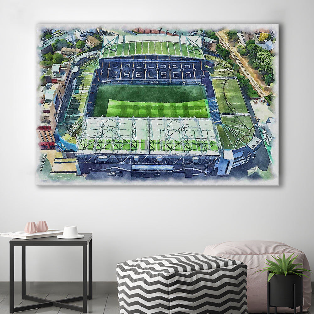 Chelsea FC, Stamford Bridge Painting Stadium Watercolor, Sport Art, Gifts for him, Canvas Print Wall Art