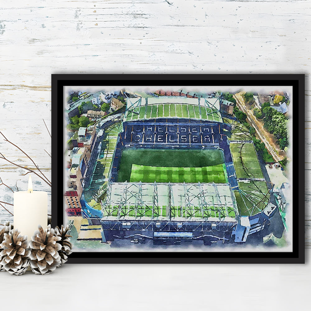 Chelsea FC, Stamford Bridge Painting Stadium Watercolor, Sport Gift Art, Framed Canvas Print Wall Art