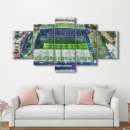 Chelsea FC, Stamford Bridge Painting Stadium Watercolor, Sport Art, Mixed 5 Panel, Canvas Print Wall Art