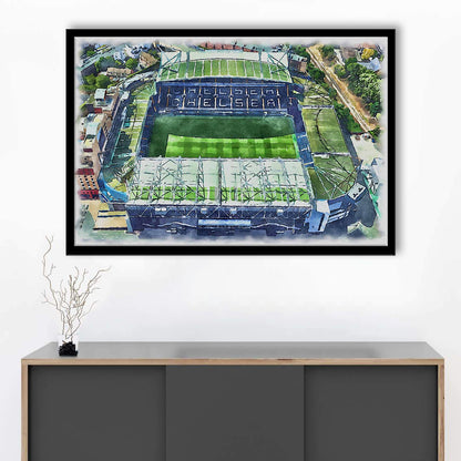 Chelsea FC, Stamford Bridge Painting Stadium Watercolor, Sport Gift Art, Framed Art Print Wall Decor
