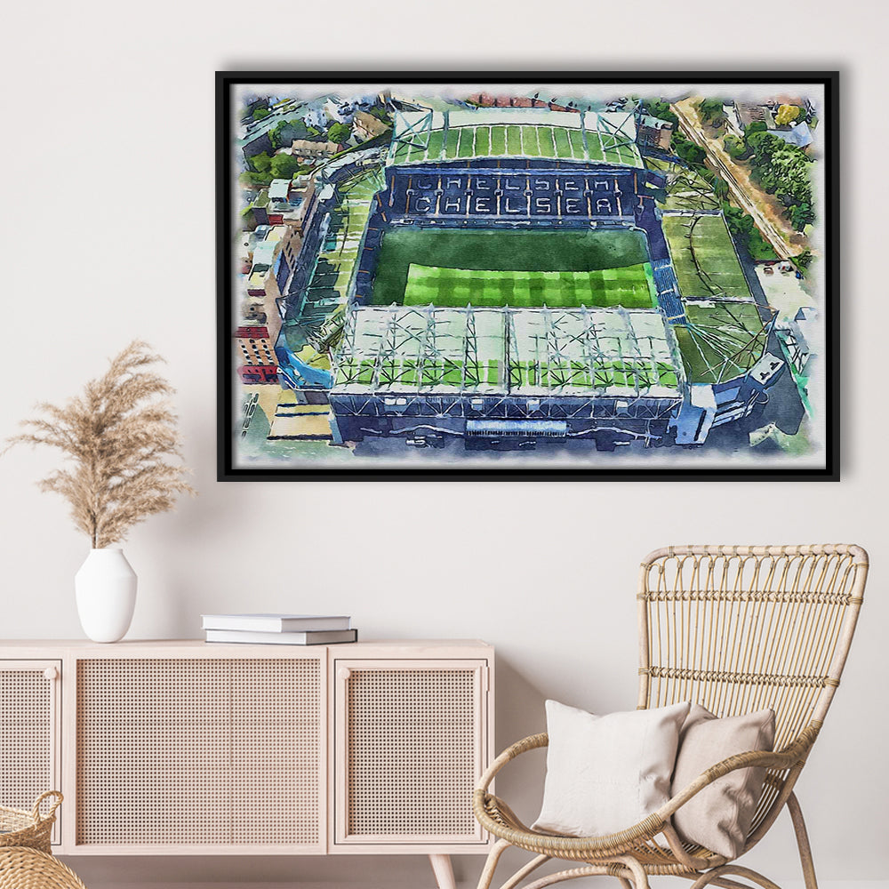 Chelsea FC, Stamford Bridge Painting Stadium Watercolor, Sport Gift Art, Framed Canvas Print Wall Art