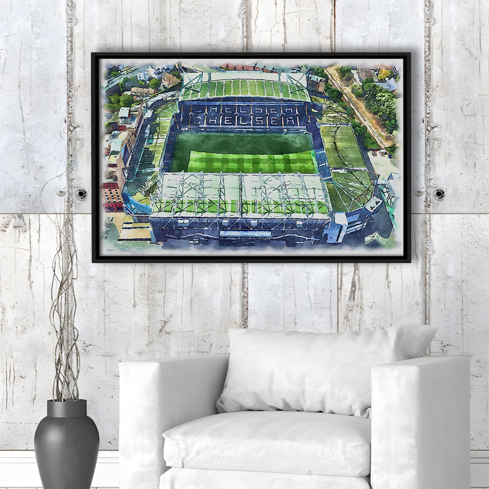 Chelsea FC, Stamford Bridge Painting Stadium Watercolor, Sport Gift Art, Framed Canvas Print Wall Art