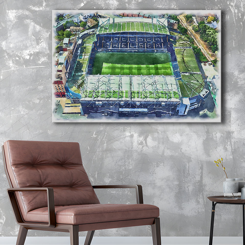 Chelsea FC, Stamford Bridge Painting Stadium Watercolor, Sport Art, Gifts for him, Canvas Print Wall Art