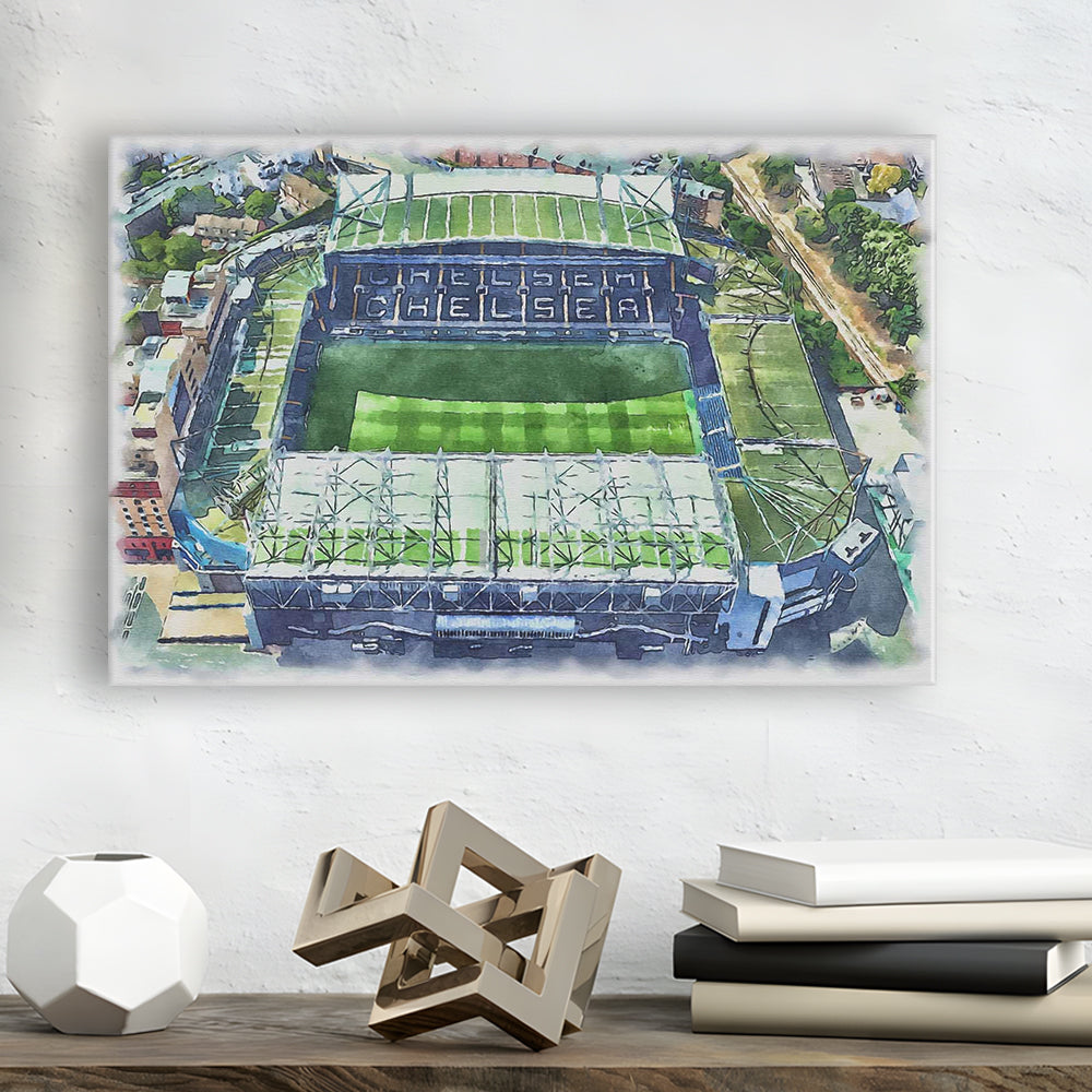 Chelsea FC, Stamford Bridge Painting Stadium Watercolor, Sport Art, Gifts for him, Canvas Print Wall Art