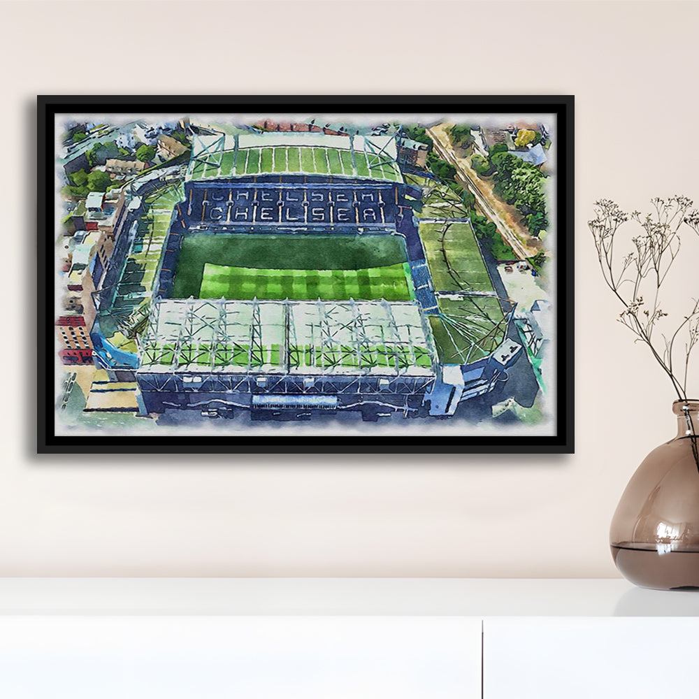 Chelsea FC, Stamford Bridge Painting Stadium Watercolor, Sport Gift Art, Framed Canvas Print Wall Art
