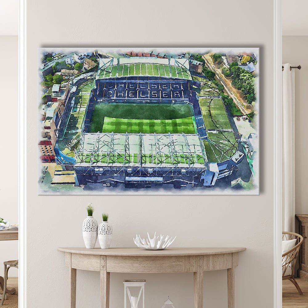 Chelsea FC, Stamford Bridge Painting Stadium Watercolor, Sport Art, Gifts for him, Canvas Print Wall Art