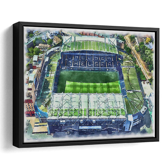 Chelsea FC, Stamford Bridge Painting Stadium Watercolor, Sport Gift Art, Framed Canvas Print Wall Art