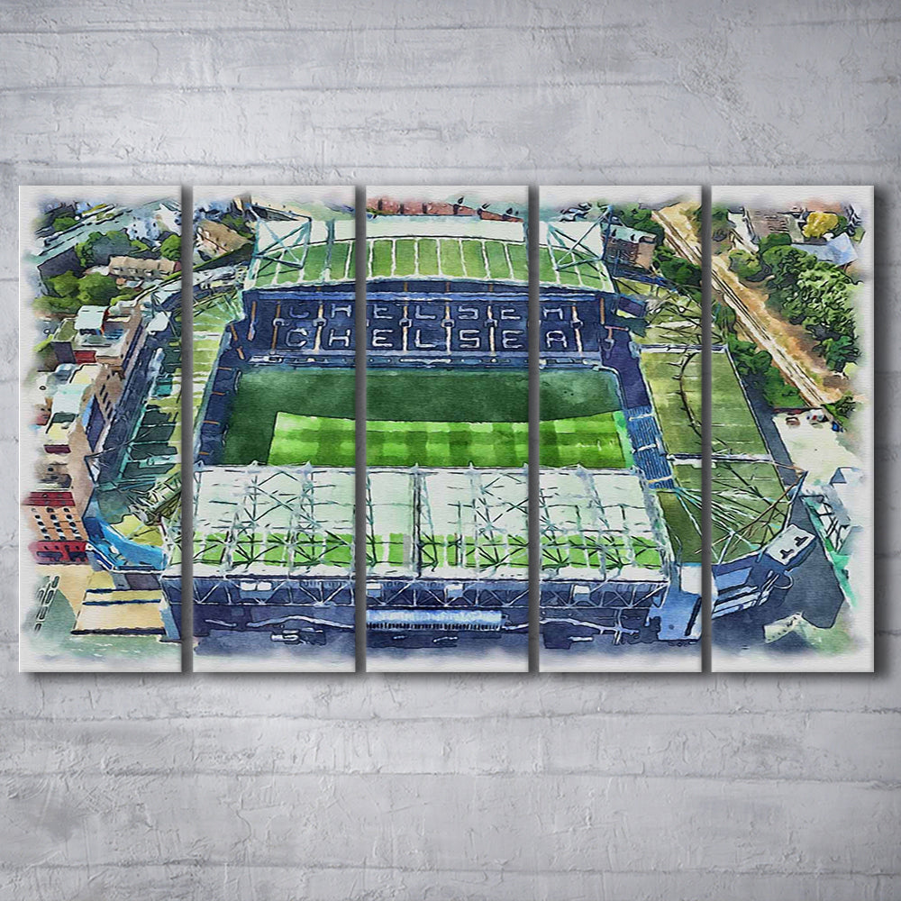 Chelsea FC, Stamford Bridge Painting Stadium Watercolor, Sport Art, Extra Large Canvas Print Wall Art